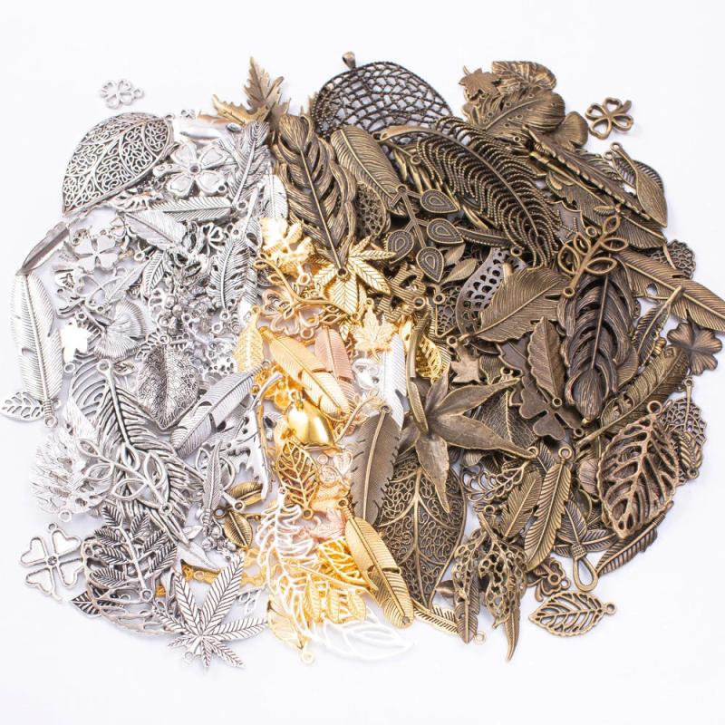 50g 100g Mixed Leaf Charms Pendants for Jewelry Making