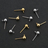 20pcs Surgical Stainless Steel 3-6mm Round Ball Earrings Stud Post with Loop