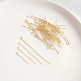 50PCS 14K Brass Needles Ball/Flat/Eye Head Pins Connect Beads Pins