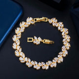 ThreeGraces CZ Silver Leaf Chain Bracelet Bangle for Wedding BR155