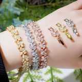 ThreeGraces CZ Silver Leaf Chain Bracelet Bangle for Wedding BR155