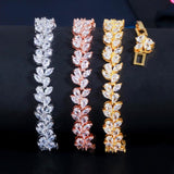 ThreeGraces CZ Silver Leaf Chain Bracelet Bangle for Wedding BR155