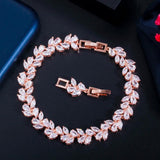 ThreeGraces CZ Silver Leaf Chain Bracelet Bangle for Wedding BR155