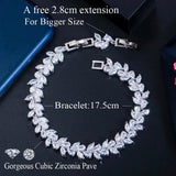 ThreeGraces CZ Silver Leaf Chain Bracelet Bangle for Wedding BR155