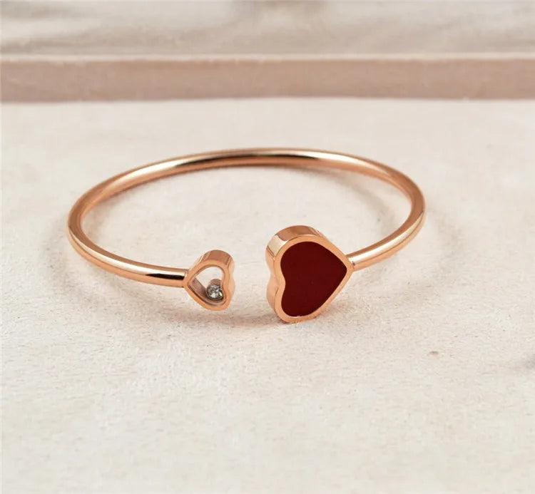 Rose Red Heart Bangle Lover Cuff Stainless Steel