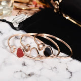 Rose Red Heart Bangle Lover Cuff Stainless Steel