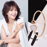 Rose Red Heart Bangle Lover Cuff Stainless Steel
