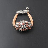 Vintage Flower Statement Rope Bracelet with Crystals