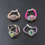 Vintage Flower Statement Rope Bracelet with Crystals