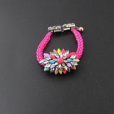 Vintage Flower Statement Rope Bracelet with Crystals