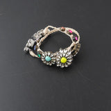 Vintage Flower Statement Rope Bracelet with Crystals