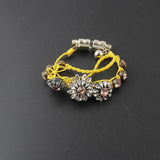 Vintage Flower Statement Rope Bracelet with Crystals