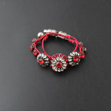 Vintage Flower Statement Rope Bracelet with Crystals