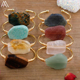 Women Amazonite Stone Open Cuff Bangle Boho Natural Stone Wristband Bracelet