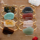 Women Amazonite Stone Open Cuff Bangle Boho Natural Stone Wristband Bracelet