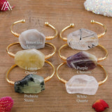 Women Amazonite Stone Open Cuff Bangle Boho Natural Stone Wristband Bracelet
