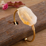 Women Amazonite Stone Open Cuff Bangle Boho Natural Stone Wristband Bracelet