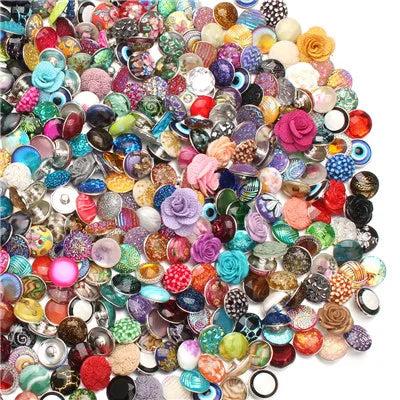 50pcs Mixed Style Snap Jewelry Colorful Crystal Round Resin Snap Buttons 18mm