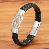 Punk Style Crystal Stainless Steel Braid Leather Bracelet