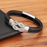 Punk Style Crystal Stainless Steel Braid Leather Bracelet