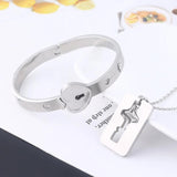 Heart Bracelet Choker Set Stainless Steel Key Pendants Necklace