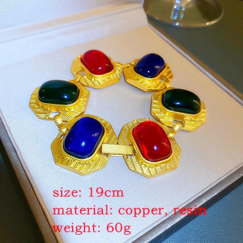 Colorful Resin Metal Copper Geometric Retro Bracelet for Women