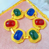 Colorful Resin Metal Copper Geometric Retro Bracelet for Women