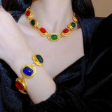 Colorful Resin Metal Copper Geometric Retro Bracelet for Women