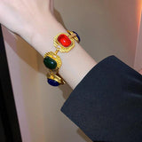 Colorful Resin Metal Copper Geometric Retro Bracelet for Women