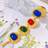 Colorful Resin Metal Copper Geometric Retro Bracelet for Women