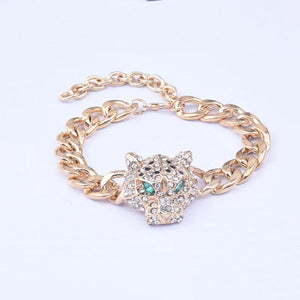 Tiger Leopard Rhinestone Bracelet Thick Chain Hip Hop Punk Men Jewelry