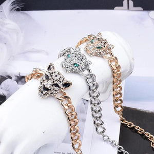 Tiger Leopard Rhinestone Bracelet Thick Chain Hip Hop Punk Men Jewelry