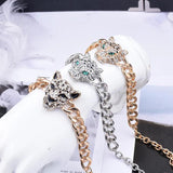 Tiger Leopard Rhinestone Bracelet Thick Chain Hip Hop Punk Men Jewelry
