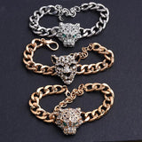 Tiger Leopard Rhinestone Bracelet Thick Chain Hip Hop Punk Men Jewelry