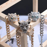 Tiger Leopard Rhinestone Bracelet Thick Chain Hip Hop Punk Men Jewelry