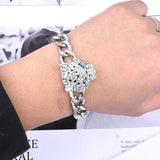 Tiger Leopard Rhinestone Bracelet Thick Chain Hip Hop Punk Men Jewelry