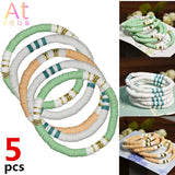 Morandi Green Bead Bracelet Set Khaki Polymer Clay Flat Beads Women Boho Jewelry