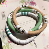 Morandi Green Bead Bracelet Set Khaki Polymer Clay Flat Beads Women Boho Jewelry