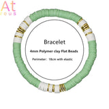 Morandi Green Bead Bracelet Set Khaki Polymer Clay Flat Beads Women Boho Jewelry