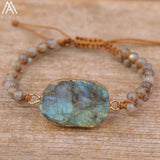 Labradorite Stone Woven Bracelet Charm Gift Bijoux