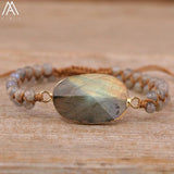 Labradorite Stone Woven Bracelet Charm Gift Bijoux