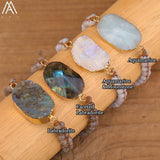 Labradorite Stone Woven Bracelet Charm Gift Bijoux