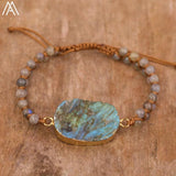 Labradorite Stone Woven Bracelet Charm Gift Bijoux