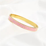 Pink Letter T Enamel Stainless Steel Bracelet