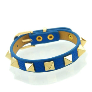 10-Color PU Single Circle Bangle Rivet Leather Belt Bracelet for Women