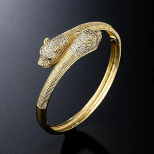 Leopard Head Bangle with Ring Set Dubai Bracelet