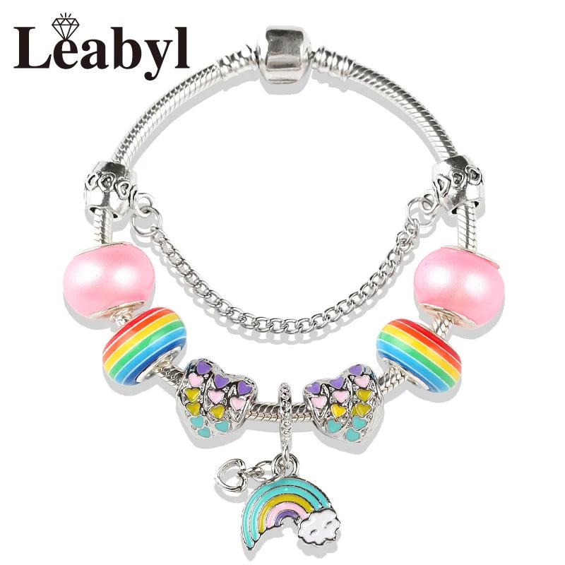 Rainbow Heart Moon Pendant Bracelet Colorful Crystal Bead Women's Jewelry