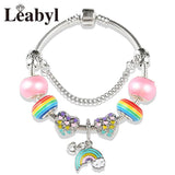 Rainbow Heart Moon Pendant Bracelet Colorful Crystal Bead Women's Jewelry