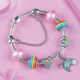 Rainbow Heart Moon Pendant Bracelet Colorful Crystal Bead Women's Jewelry