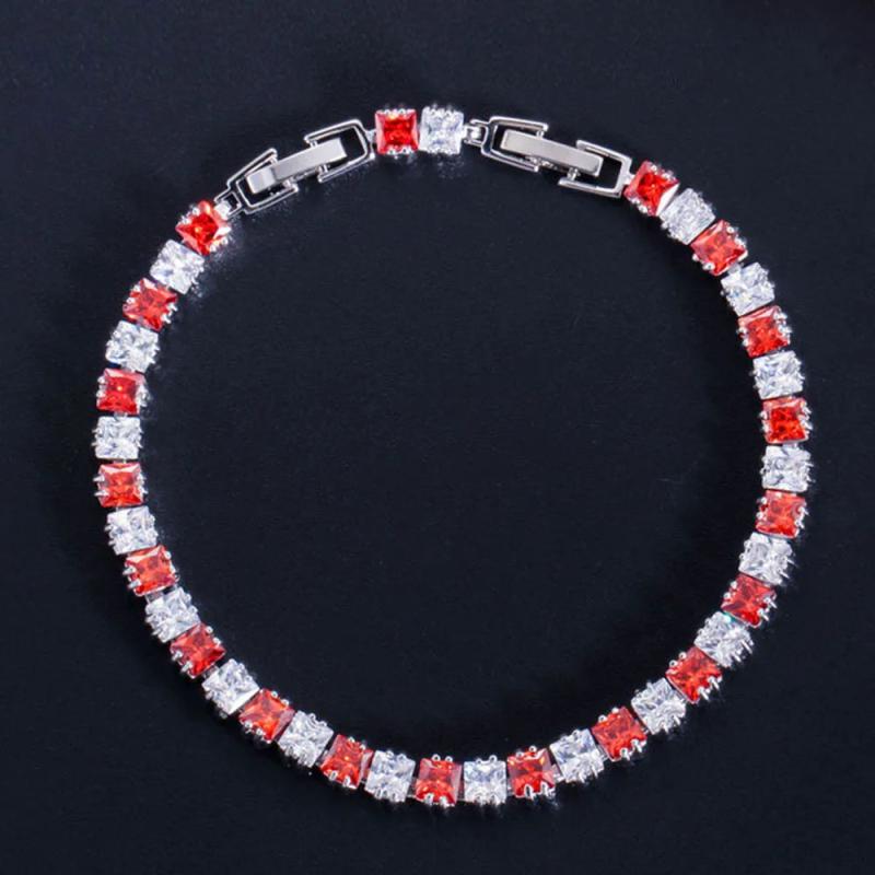CZ Tennis Style Bracelet with Red & Green Crystals